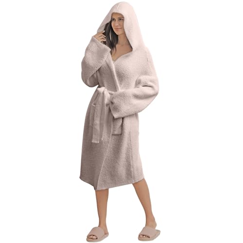 Image of Plush Bath Robe for Women Soft Loungewear Indoor Outfit
