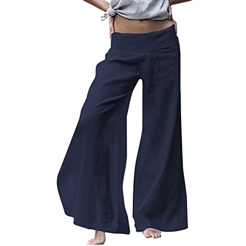 Pantalon d'été en coton et lin grande taille pour femme à coupe confortable