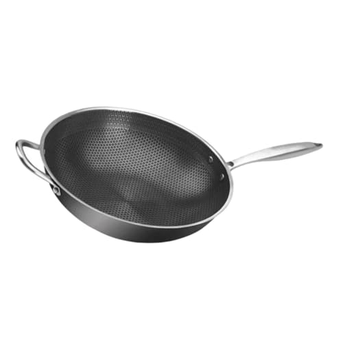 Wok de acero inoxidable con superficie antiadherente de panal y doble mango