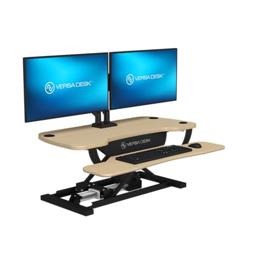 VERSADESK® PowerPro™ 36” x 24” Standing Desk Converter | 36 Inch Electric Height Adjustable Sit to Stand Desk Riser w/Keyboard Tray & USB Hub - Ergonomic Workstation for Home & Office, Maple