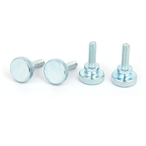 sourcingmap M6x20mm Flat Knurled Head Fully Threaded Thumb Screws Bolts Fastener 4pcs