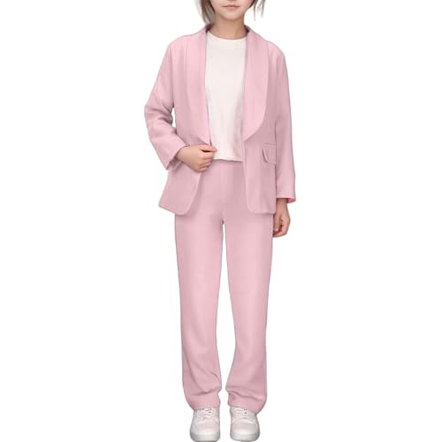 Girls Suit Set Open Front Long Sleeve Lapel Jacket Outfit for Teen Youth Formal and Casual Wear