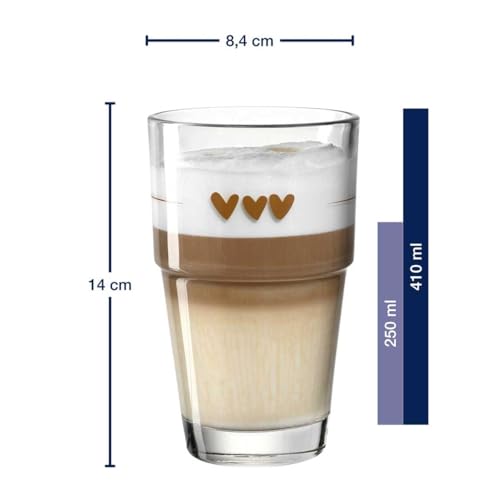 LEONARDO HOME Solo Latte-Macchiato Gläser 6er Set, Glas-Becher mit Herzen Aufdruck, spülmaschinengeeignete Kaffee und Cappuccino Glas… – Ansicht 3