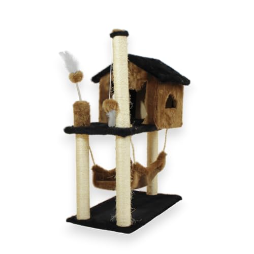 Arranhador Casa para Gatos, Playground com Arranhador, Casa, Plataforma e Brinquedos (Cortiça)