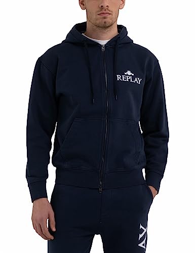 Replay Herren Hoodie mit Reißverschluss, Blue 085 (Blau), XL