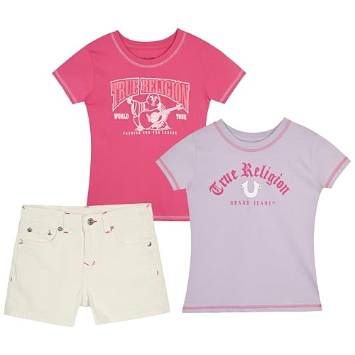 Image of True Religion Girls Jeans Shorts Set Girls Denim Short and Fashion Tee Shirt Clothing Set for Kids