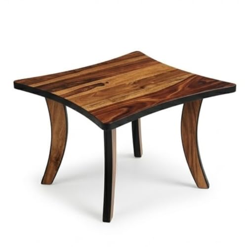 Image of Solid Sheesham Wood Coffee Table | Modern Wooden Center Table for Living Room | Square Tea Table with Curved Legs | Stylish Sofa Side Table | Minimalist Accent Table Home Furniture | Natural Finish