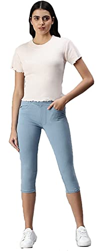 Image of ADBUCKS Womens Slim Fit Denim Lycra Stretchable Capri Mid Rise with Elasticated Waistband (Multi Color & Plus Size Also Available)