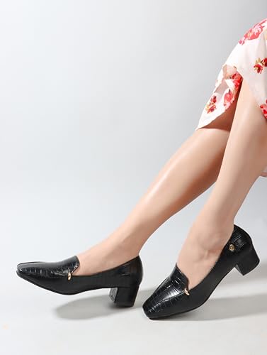 Image of Carlton London Women Stylish Slipon Pump Shoes with Block Heels, Square Toe for Party, Office and Daily Use
