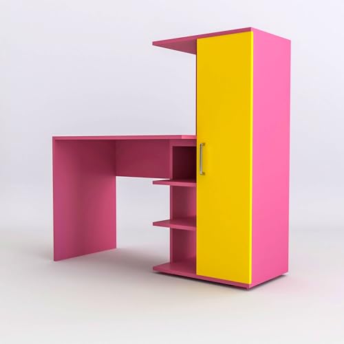 Image of Engineered Wood Office & Study Table for Study Room /Office /Work from Home || Engineered Wood Study Table || Freestanding || (Pink & Yellow) |