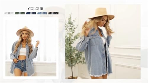 Expectatioin Jacket, Women's Casual Denim Button down Distressed Jacket, Denim Shirt Jacket Long Sleeve Shacket Coat3