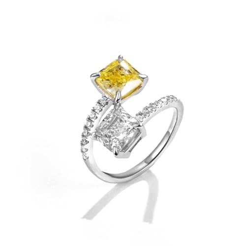 OIDIMS Four Claw Princess Square Ring Crystal Cubic Zirconia Promise Eternity Rings Wrap Open Dainty Wedding Band Adjustable Wedding Stacking Ring Promise Statement Birthday Bff Gift for Women