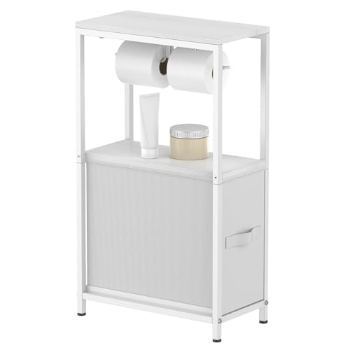 NOVIMANGO Slim Toilet Paper Storage Cabinet White, Toilet Paper Holder with Storage Bathroom Cabinet for Small Spaces Freestanding Tissue Stand with Drawer