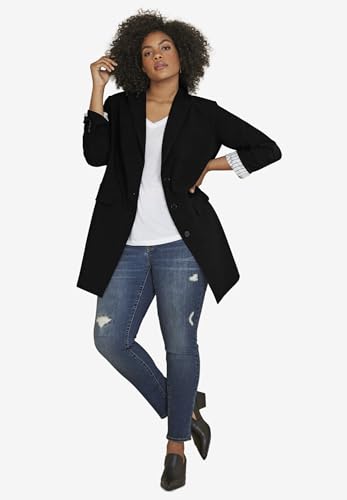 ellos Women's Plus Size Long Boyfriend Blazer Relaxed Fit Jacket Work & Casual3