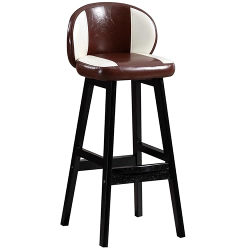 Banquetas Cocina de Altura de Mostrador con Reposapiés, Mesas Altas y Taburetes Moderno de Mediados de Siglo de Madera de Caucho con Asiento de Cuero Sintético, Fácil Montaje
