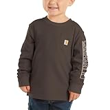 Carhartt Boys Long Sleeve Crewneck T-Shirt with Pocket, Mustang Brown, L(14/16)