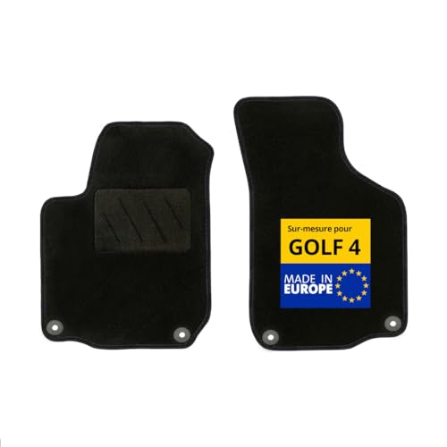 DBS - Tapis de Voiture sur Mesure - Adapté à Votre Volkswagen Golf 4 (01/1998-10/2003) - Antidérapant : Clips de Fixations et Scratch - Tapis de Sol Avant 2 pièces - Moquette - Noir