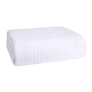 Elvana Home 100% Cotton Bed Blanket, Breathable Bed Blanket Twin Size, Cotton Thermal Blankets Twin, Perfect for Layering Any Bed for All Season, White