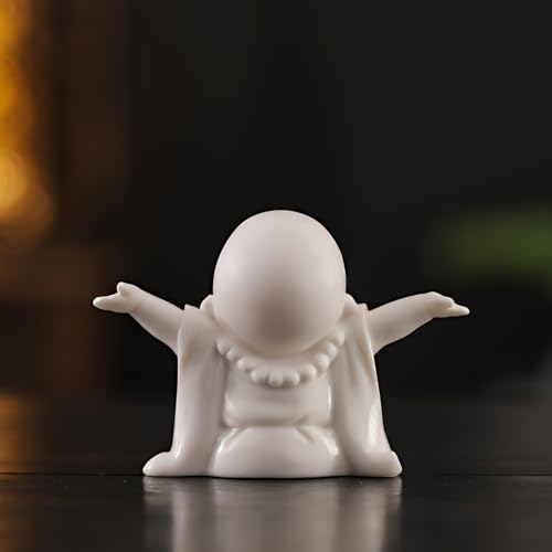 Estatua Pequeña de Buda Feliz Blanca de Cerámica para Decoración miniatura 5