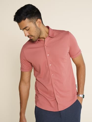 Image of DaMENSCH Men's Constant All-Degree Half Sleeve Regular fit Shirt, Pique Textured, Thermoregulating Cotton Blend, Recycled Fabric Shirts Stylish