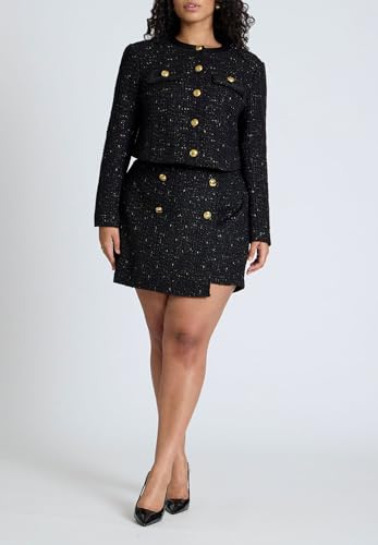 ELOQUII Women's Plus Size Cropped Tweed Jacket3