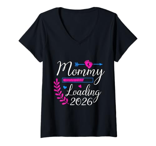 Mujer Mommy Loading 2026 El embarazo Camiseta Cuello V