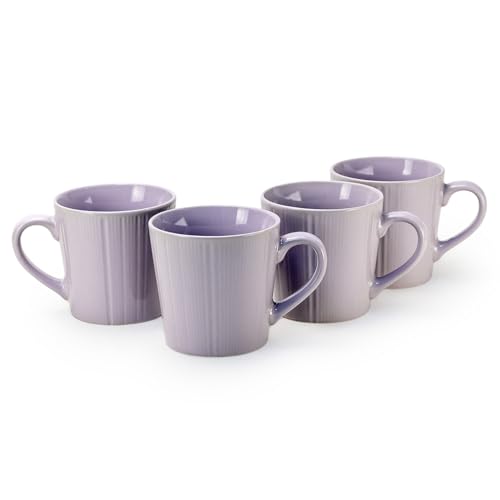 Cuisine Art EVE Stoneware Coffee Mug Set of 4 300 ML Lavender Cups | Stylish Ribbed Mug Set for Coffee Tea & Hot Chocolate | Home Office & Restaurant Use