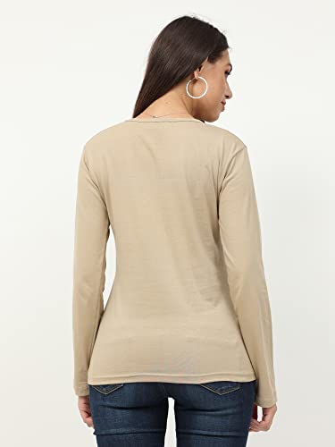 Image of FLEXIMAA Women's Cotton Plain V Neck Full Sleeve T-Shirt