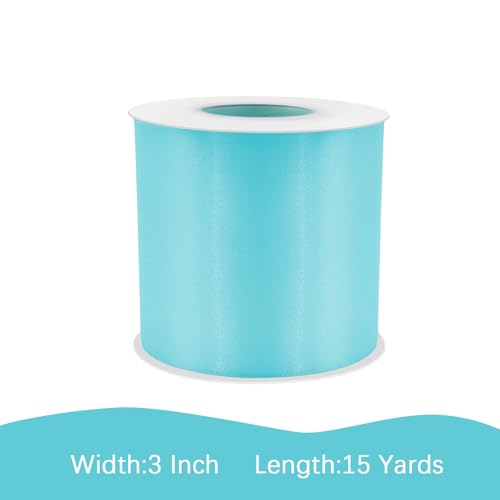 Image of Double Face Turquoise Satin Ribbon 3 inch X 15 Yards Polyester Turquoise Ribbon for Gift Wrapping Very Suitable for Weddings Party Hair Bow Invitation Decorations and More