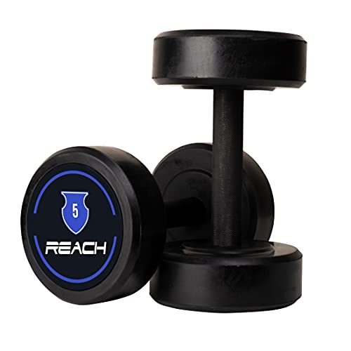 Image of Reach Round Rubber Dumbbells 5 Kg Set of 2 for Men & Women | Gym Equipment Set for Home Gym Workout & Exercise | For Strength Training & Fitness Accessories & Tools