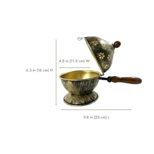Image of ServDharm Metal Dhoop Holder Incense Burner Loban Dani Dhoop Dani Aarti Metal Loban Dhoop Dani | Dhoop Dani Stand Burner for Home Office Temple Puja (Round, Gold, 6.3 inch)
