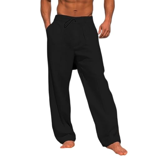 Men Solid Casual Straight Beach Pants Comfy Breathable Loose Daily Pant Fall Basic Vacation Linen Trousers