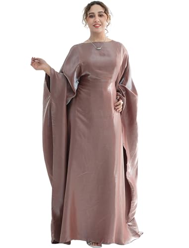 Image of Dubai Bat Sleeve Dress Shiny Robe for Women Muslim 1pc Abaya Eid Prayer Clothes Soft Dubai Travel Party Dress Maxi Abaya