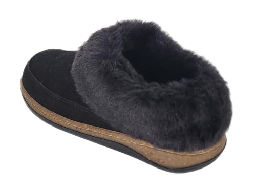 Clarks Womens Slipper Suede Leather Scuff Toe - Plush Faux Fur Collar/Lined With A Cork Midsole - Open Back Indoor Outdoor House Slippers For Women (Black US 8)3