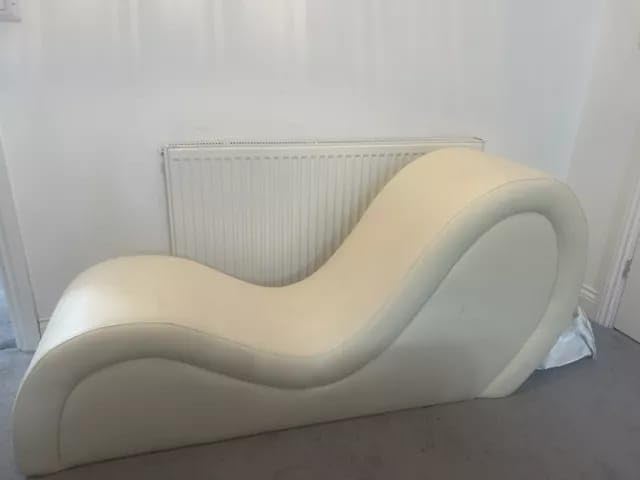 Image of SOUL CRAFT Sheesham Wood Leatherate Tantric Chaise Loung Chair, Yoga Chaise Lounge,Chaise Sofa Modern Lounge,Relaxing Chaise Lounge Chair, loveseats and chaises with Cushion (Off White)