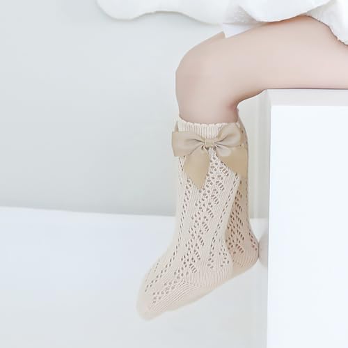 Girls' Mesh Bow Long Socks Thin Breathable Solid Color Cotton Hollow Out Anti 𝗦kid Knitting Stocking for2