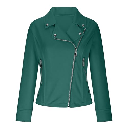 Women's Casual Jackets Notched Lapel Asymmetrical Zip Up Moto Jackets Fashion Long Sleeve Lightweight Coat with Pockets2