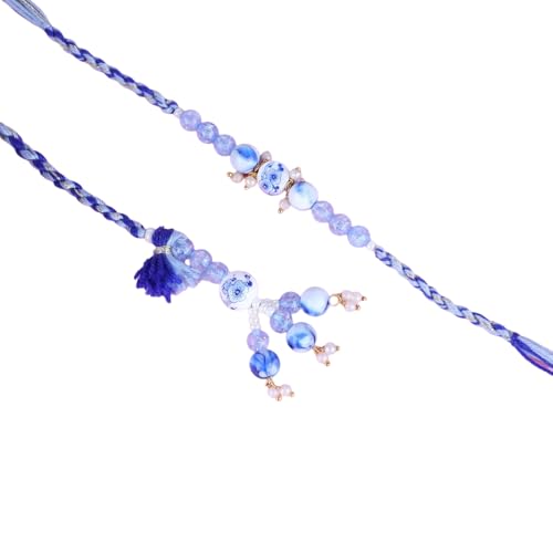 Image of Traditional Rakhi For Bhai- Bhabhi For Raksha Bandhan| Handcrafted Thread Bracelet For Brother| Indian Designer Rakhi for Bhaiya & Bhabhi Combo