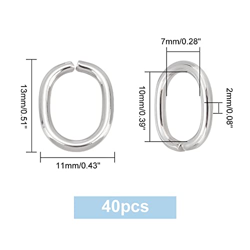 PH PandaHall 40pcs Open Jump Rings, 13mm Oval Jump Rings 304 Stainless Steel Oval Linking Rings Connectors Metal Jewelry Links for DIY Bracelet Necklace Earring Keychain Jewellery Making Findings