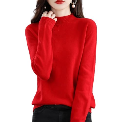 CzooM Suéter de cachemira de punto para mujer, jersey liso de medio cuello alto, suave, cálido, suelto para invierno y otoño (Color : Red, Size : S)