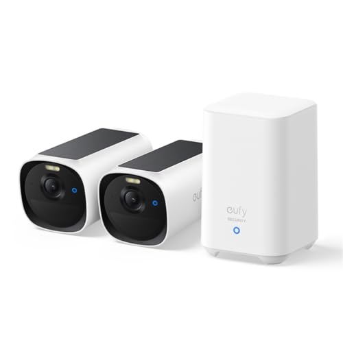 eufy Security eufyCam E40 2-cameraset met Homebase 2, draadloze 2K zonnecamera voor buiten, met geïntegreerd zonnepaneel, MaxColor-nachtzicht, uitbreidbaar lokaal geheugen, zonder maandelijkse