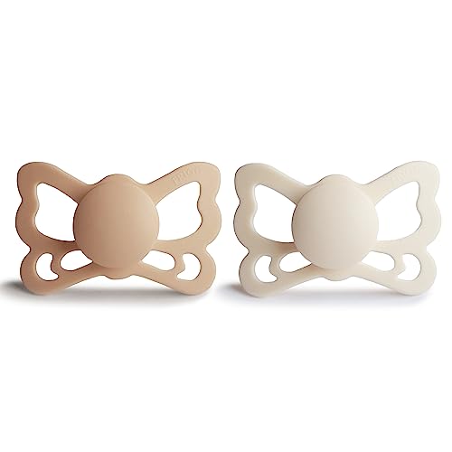 Image of FRIGG Butterfly Anatomical SilkySoft Silicone Baby Pacifier | Made in Denmark | BPA-Free (Silky Satin /Cream, 6-18 Months)