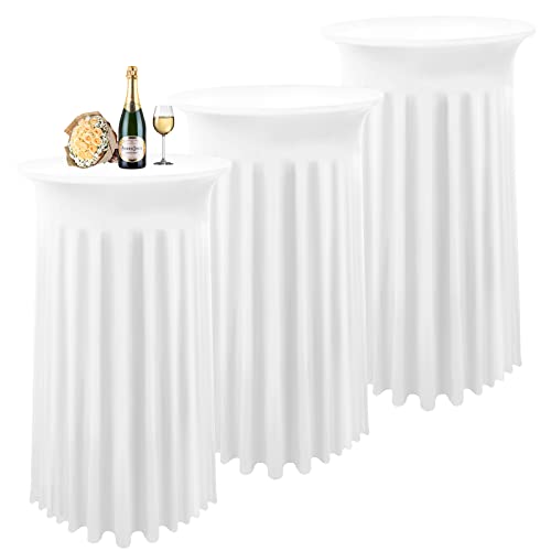 3 Packs Cocktail Table Covers Spandex Stretch White Round Tablecloth With Skirt, 32"X 43" Upgraded Model Cocktail Table Skirt Fitted High Top Stretch Table Dress For Party Wedding Banquet Table #TOP18