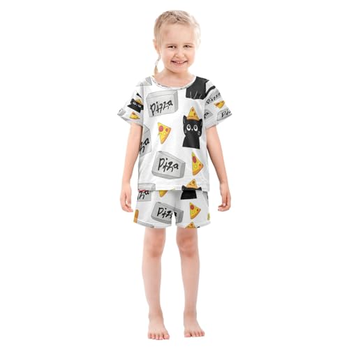 Cat Pizza Pattern Kids Pjs Set Boys Girls Summer Short-Sleeve Sleepwear Pajamas 2PCS3