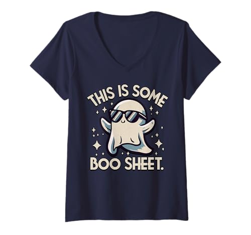 Mujer This Is Some Boo Sheet - Disfraz divertido de Halloween para hombre y mujer Camiseta Cuello V
