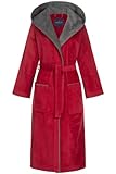 Morgenstern Bademantel Damen Kapuze Baumwolle Frottee Velours Lang Rot L