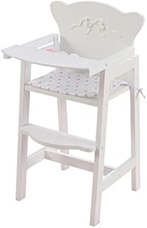 KidKraft Tiffany Bow Scalloped-Edge Wooden Lil Doll High Chair with Seat Pad - White, Gift for Ages 3+