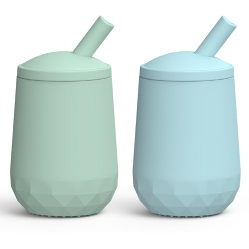 Image of Seposeve 2 Pack Silicone Straw Cups, Leak-Proof Baby Sippy Cup for 6 Months +, Spill Proof Toddler Cup with Straw 12-24 Months, Easy to Hold, Flow Control, 4 oz, Green Blue