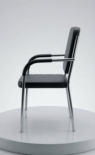 Image of RISHVIA Mid Back Office Visitor Chair with Armrest | Premium Leatherette Seat & Chrome Metal Frame | Comfortable Waiting Room /Office Guest Chair | Modern Ergonomic Design | Black