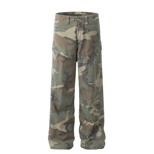 Jeans Pants Trouser Denim Retro Trendy Street Camo Design Multi Pocket Casual Commuter Straight Leg for Man2